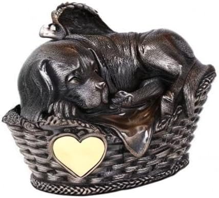 Pet Memorial Angel Dog Sleeping in Basket Cremation Urn Bronze Finish Bottom Load 45 Cubic Inch - Image 2