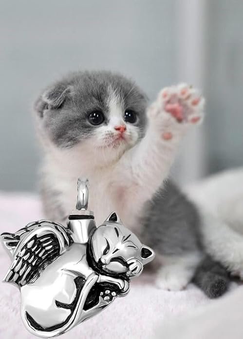 Cute Angel Cat Pet Urn Necklace for Ashes Cremation Jewelry Memorial Animal Stainless Steel Pendant Ashes Holder Keepsakes Jewelry - Image 7