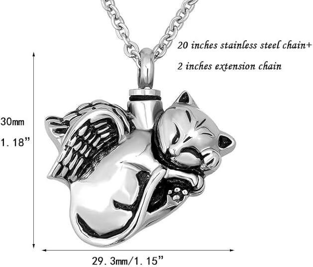 Cute Angel Cat Pet Urn Necklace for Ashes Cremation Jewelry Memorial Animal Stainless Steel Pendant Ashes Holder Keepsakes Jewelry - Image 2