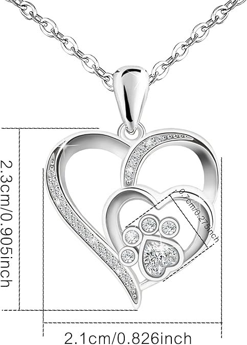 Paw Necklace for Women - Sterlings Silver Cubic Zirconia Dog Cat Pet Paw Print Love Heart Pendant Necklace Adjustable Charm Necklace Mother's Day Gifts - Image 5
