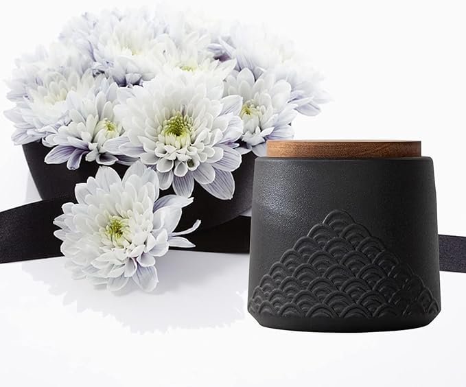 Black Small urn Ashes Keepsake - Decorative Ceramic Small urn for Human Ashes, Adult Funeral Memorial Tiny urn, Sea Wave pet urn-Qnty 1 - Image 5