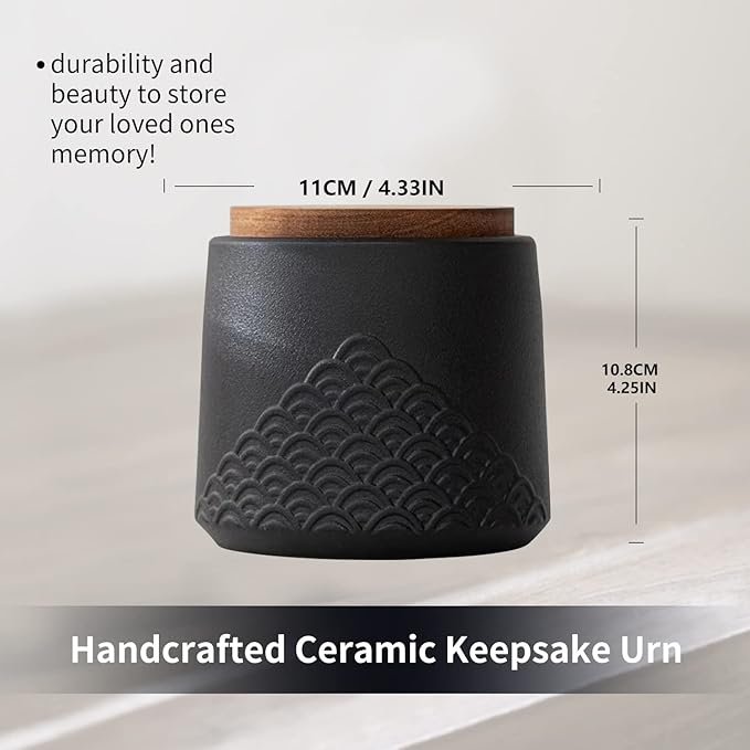 Black Small urn Ashes Keepsake - Decorative Ceramic Small urn for Human Ashes, Adult Funeral Memorial Tiny urn, Sea Wave pet urn-Qnty 1 - Image 7