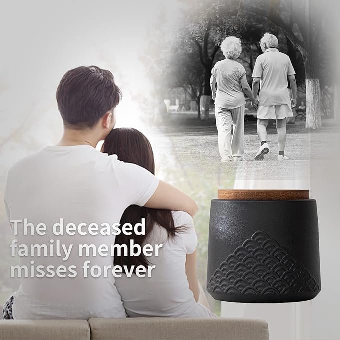 Black Small urn Ashes Keepsake - Decorative Ceramic Small urn for Human Ashes, Adult Funeral Memorial Tiny urn, Sea Wave pet urn-Qnty 1 - Image 4