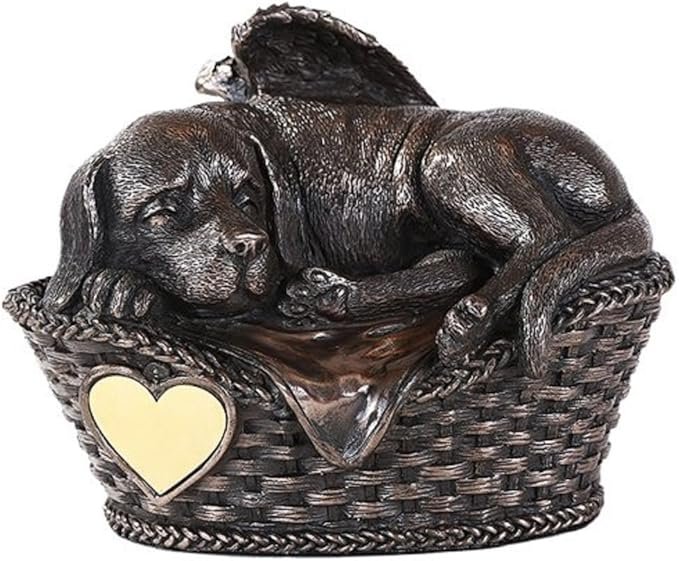 Pet Memorial Angel Dog Sleeping in Basket Cremation Urn Bronze Finish Bottom Load 45 Cubic Inch - Image 3