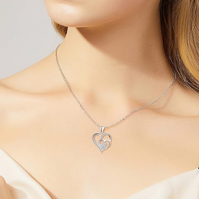 Paw Necklace for Women - Sterlings Silver Cubic Zirconia Dog Cat Pet Paw Print Love Heart Pendant Necklace Adjustable Charm Necklace Mother's Day Gifts - Image 3