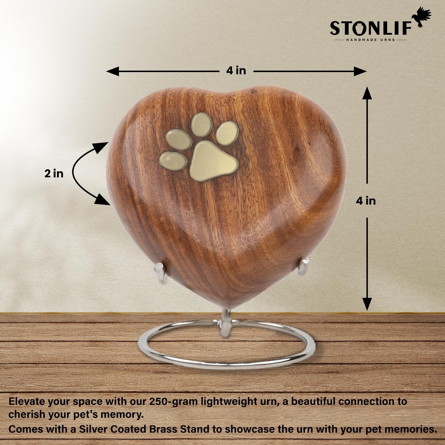 Pet Memorial Wood Urns for Dog or Cat Ashes,Small 3 Cubic Inches Wooden Urns Heart Shape Paws Design Urn for Ashes for Dogs, Pet Urns for Cats, Loss Pet Memorial Remembrance Gift - Pattern 1 - Image 2